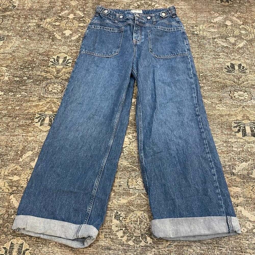 We The Free People Palmer Cuffed Wide Leg Jeans Size 29 Button Fly